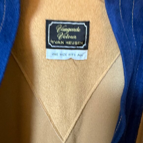 Van Heusen Mens Robe VTG 70s Velour Tan Blue Pockets One Size Swanky Kimono Styl - Picture 2 of 13
